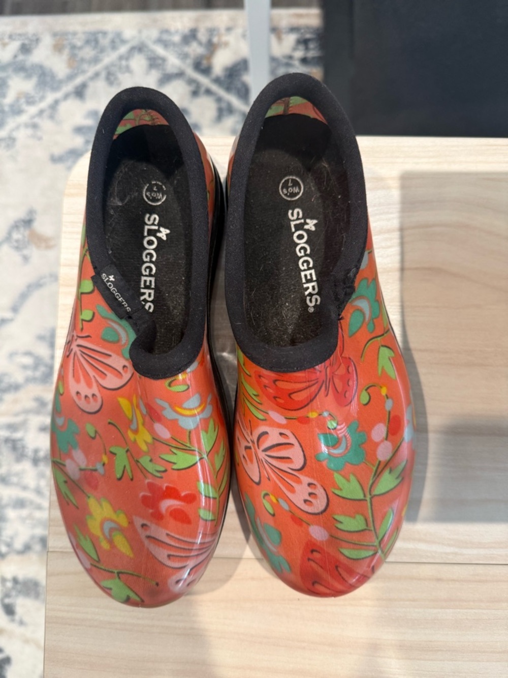 Sloggers Orange Floral Slip-On Garden Clogs